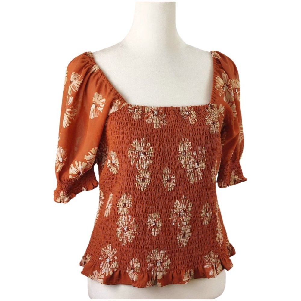 Madewell Rust Floral Smocked Crop Top